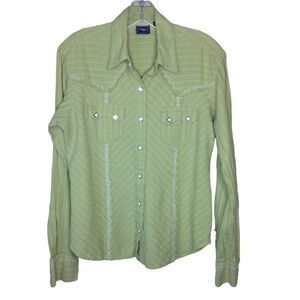 Cruel Girl Long Sleeve Snap Shirt Green Medium